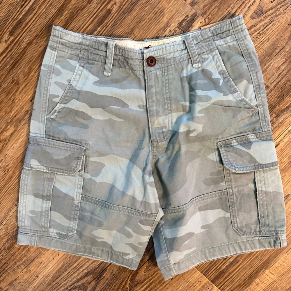 NWT Hollister Cargo Shorts Mens 31 Grey Camo Classic Fit Vintage Skater Grunge‎